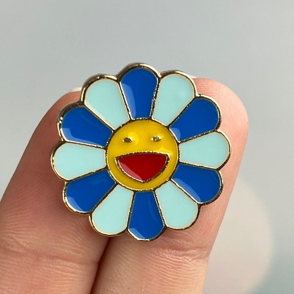Blue Smiley Flower Enamel Pin/ Brooch Lapel